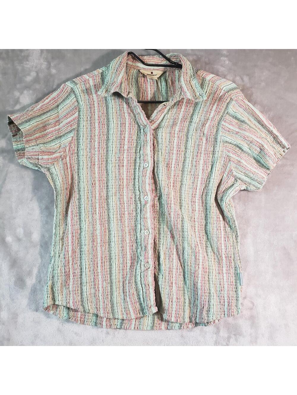 Woolrich Crinkle Striped Button-Up Shirt Multicolor Collared Size L